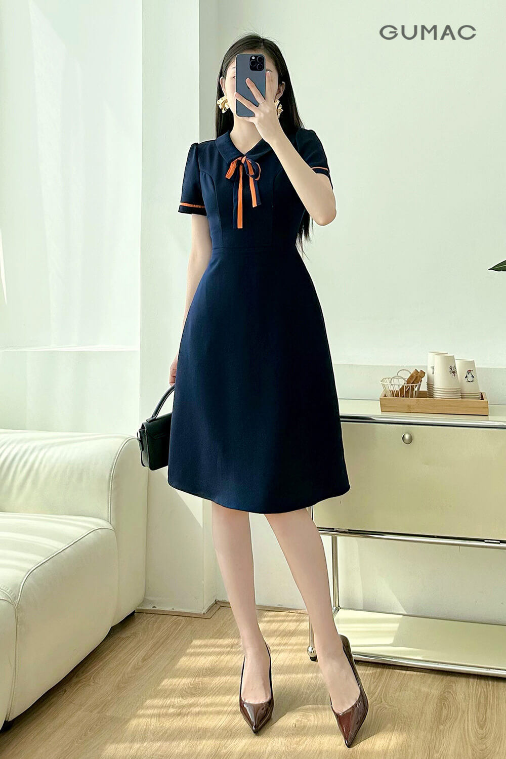 Đầm A nẹp tay phối