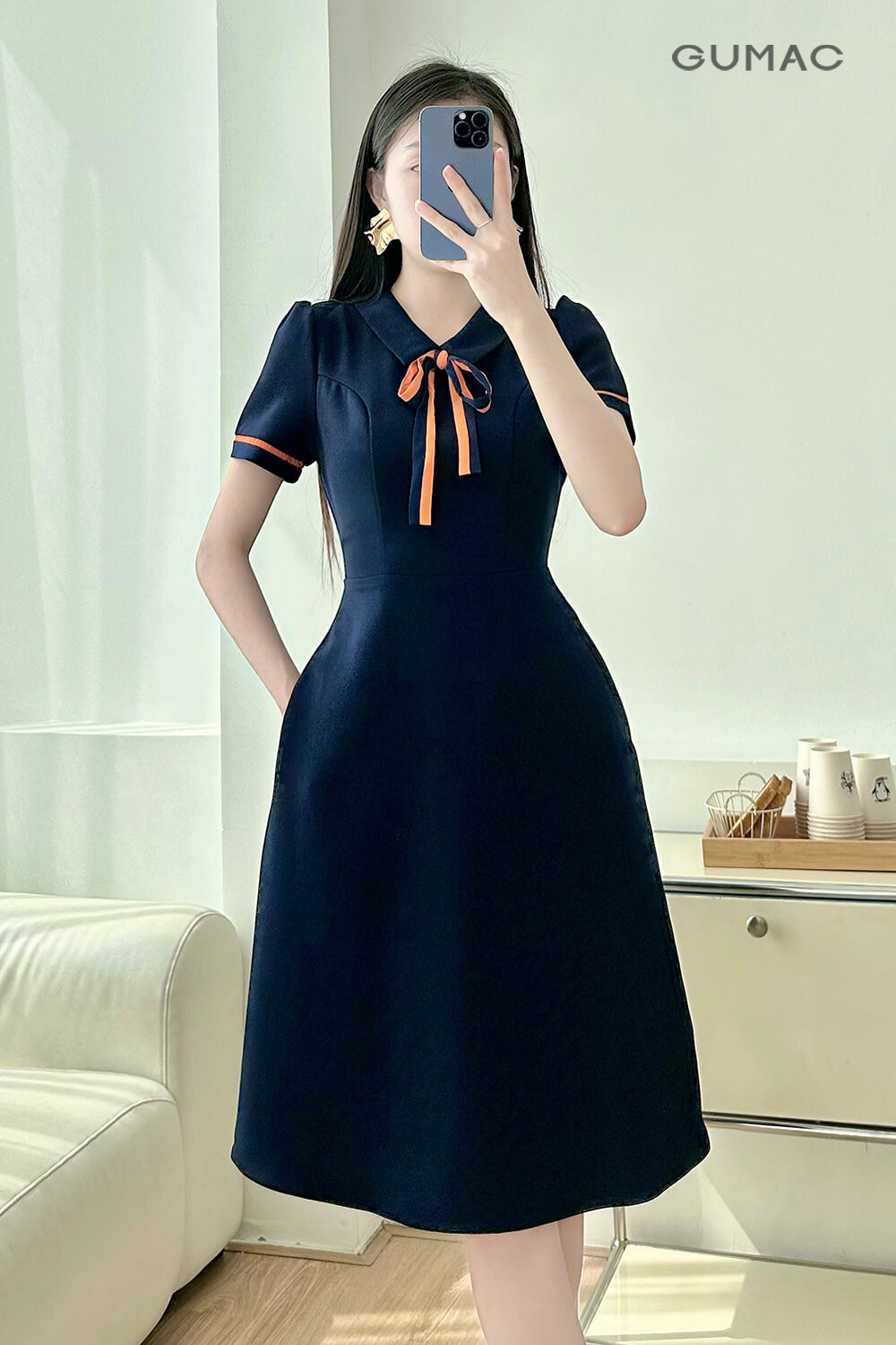 Đầm A nẹp tay phối