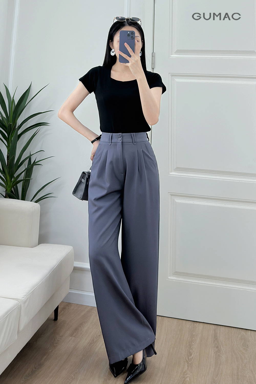 Quần ống rộng lưng kiểu